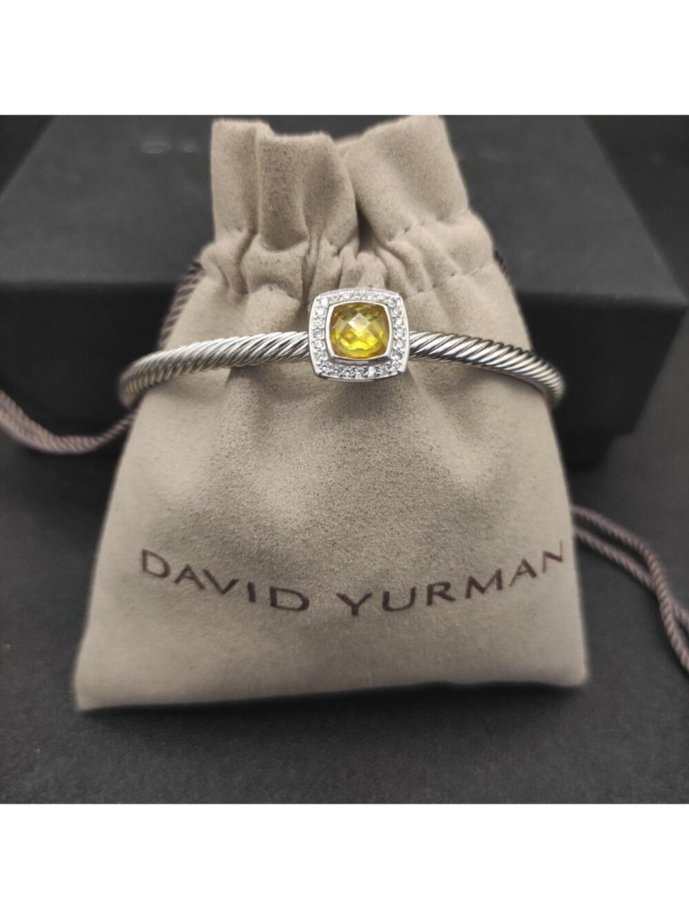 David Yurman 4mm square diamond buttonhole yellow diamond bracelet